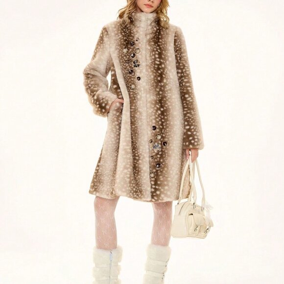 Jackets & Blazers - Multicolor Casual Women's Holiday Faux Fur Jacket